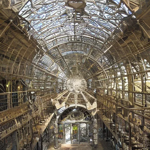 Prompt: colossal steampunk conservatory, geometric