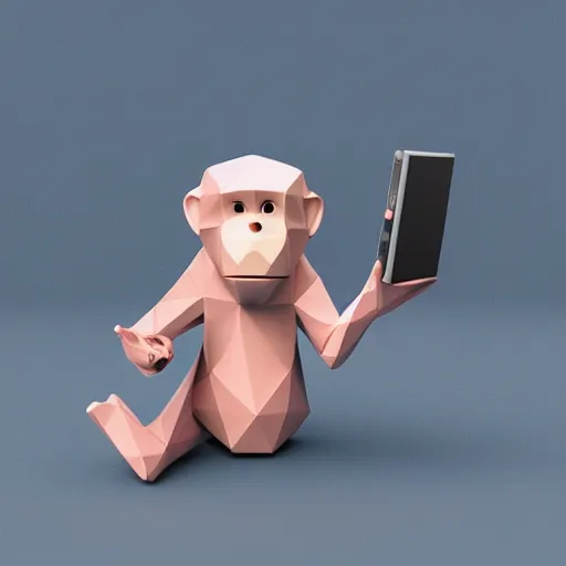 Image similar to isometric cute 3 d low - poly japanese macaque using a sony walkman