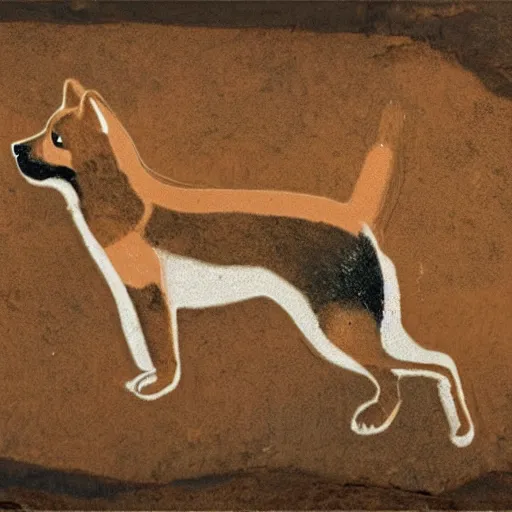 Image similar to ancient cave painting of a shiba inu