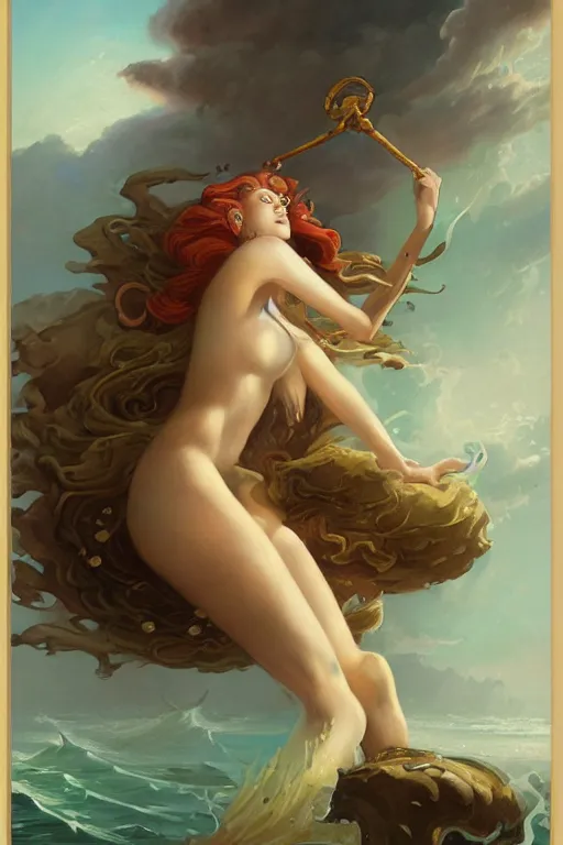 Image similar to Goddess of the Sea by Peter Mohrbacher in the style of Gaston Bussière