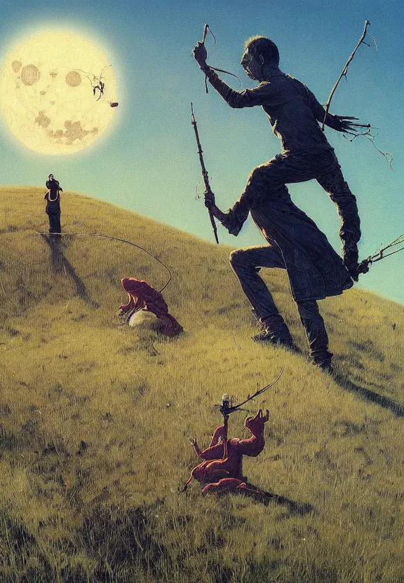 Prompt: magical camera on a tall hill. moon, hyper realistic painting by zdzisław beksinski chiara bautista karl kopinski kim jung giu and weta studio, and lucasfilm and jesper ejsing and norman rockwell greg rutkowski frank frazzeta