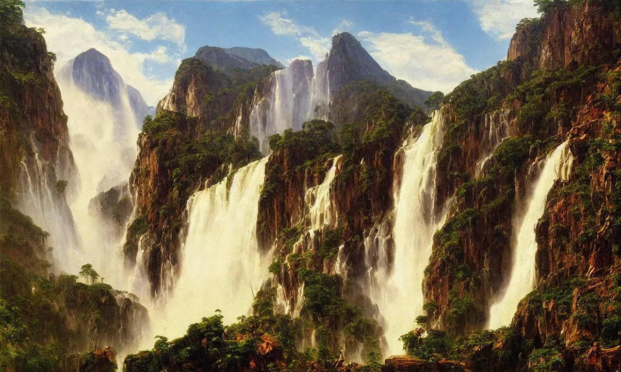 Prompt: a spectacular view of angel falls in venezuela. art frederic edwin church, hyperrealism