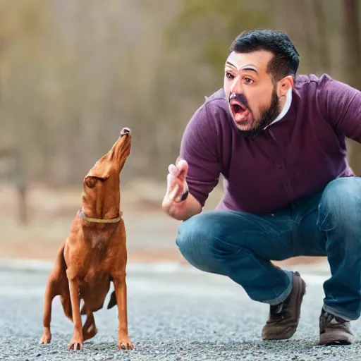 Image similar to man barking like a dog