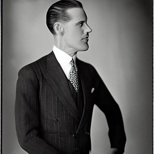 Image similar to a black and white photo of a man in a suit and tie, a colorized photo by george hurrell, dribble, vorticism, 1 9 2 0 s, studio portrait, handsome