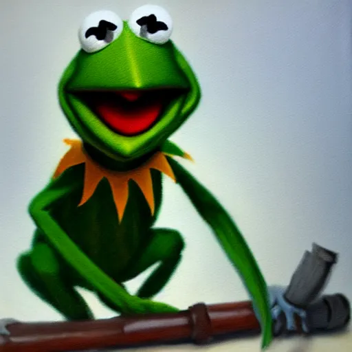 Prompt: kermit the frog, vampire hunter. high key lighting. oil painting. realistic