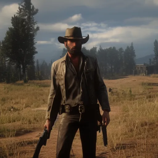 Prompt: Film still of Rick Grimes, from Red Dead Redemption 2 (2018 video game)