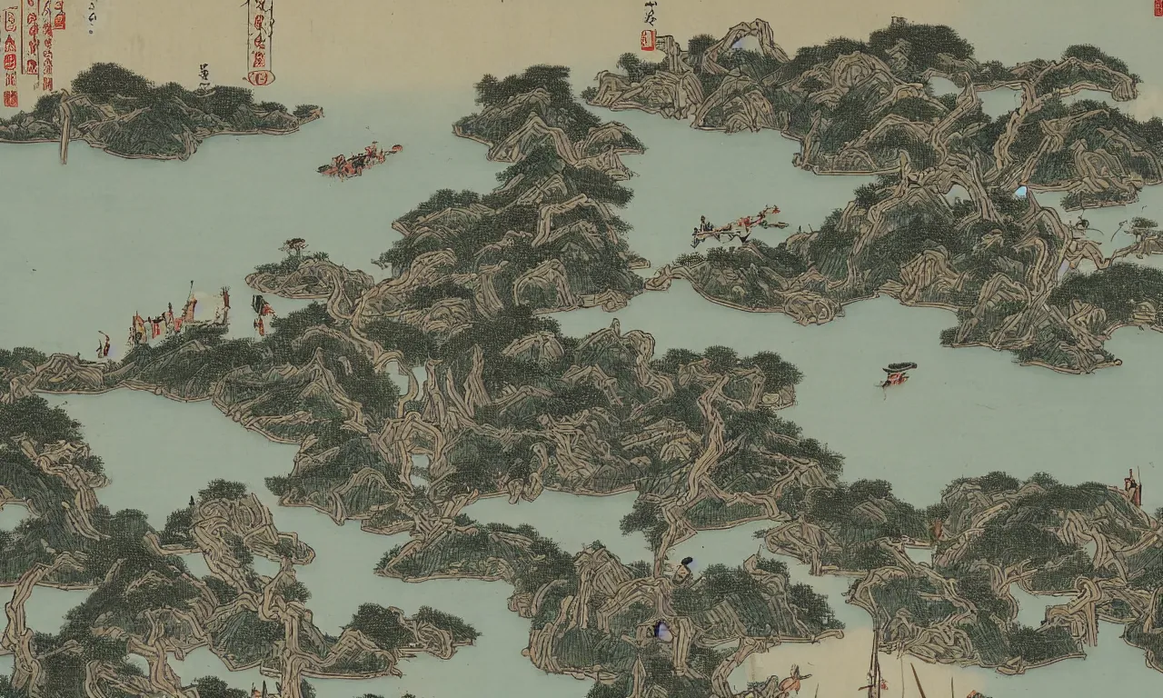 Prompt: Contemporary artwork illustrating the West Lake of Hangzhou during the Tang Dynasty.