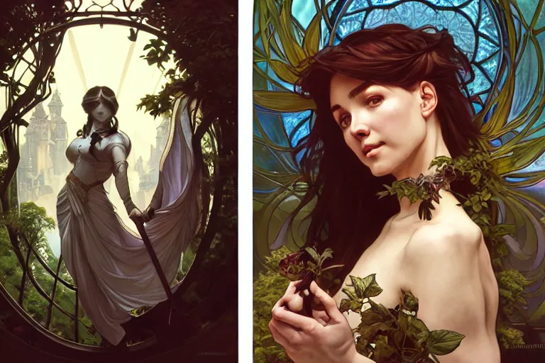 Image similar to ubermench, machiavellian garden, art by artgerm and greg rutkowski and alphonse mucha