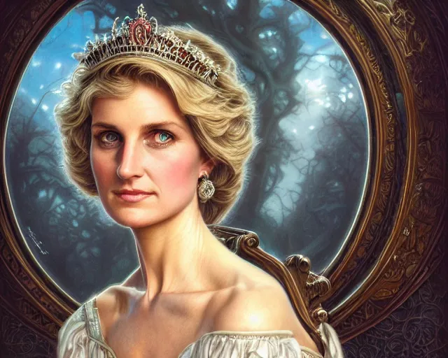 Image similar to photography of laurie lipton, deep focus, d & d, fantasy, intricate, elegant, highly detailed, digital painting, artstation, concept art, matte, sharp focus, illustration, princess diana, art by artgerm and greg rutkowski and alphonse mucha