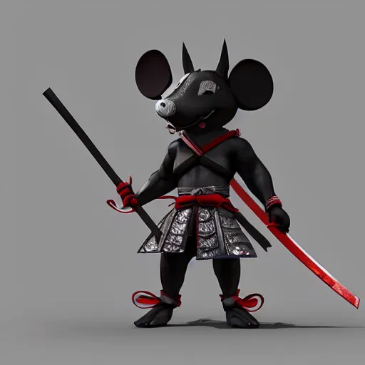 Prompt: samurai mouse with big muscles and swords, epic pose, 8 k dynamic render