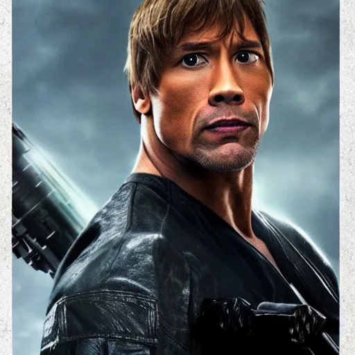 Prompt: Dwayne The Rock Johnson as luke skywalker, portrait photo, promotional material, HD