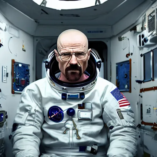 Image similar to Walter White as an astronaut outside a space station, 4k detailed, very very well detailed image 5, 8k