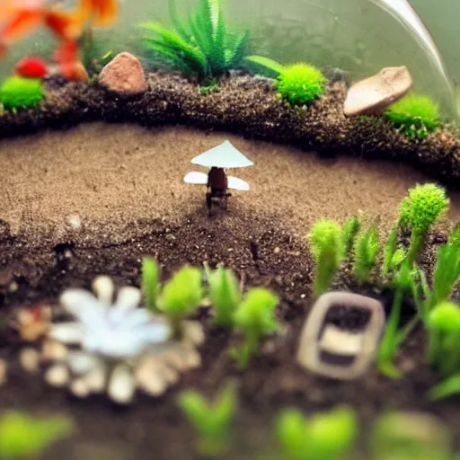 Prompt: a cute tiny world in a closed terrarium