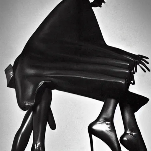 Image similar to a black and white photo of a person's legs, a surrealist sculpture by toshiko okanoue, behance, surrealism, surrealist, cubism, genderless