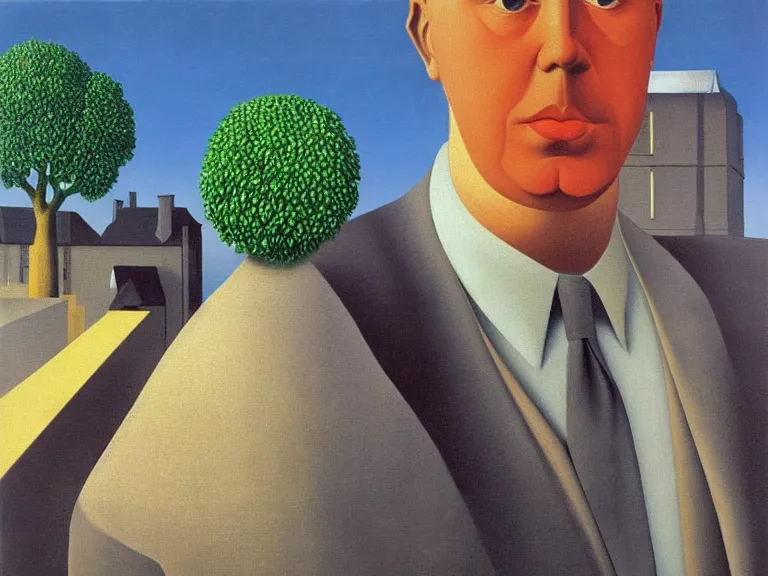 Image similar to painting by rene magritte, high detail, high resolution