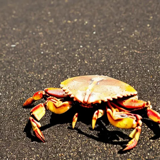 Image similar to crab on beach on sand, sea in the background, sun is shining