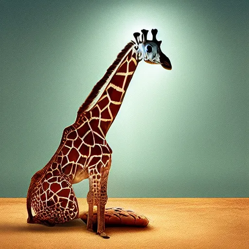 Image similar to a giraffe meditating, yoga, meditation, photorealistic
