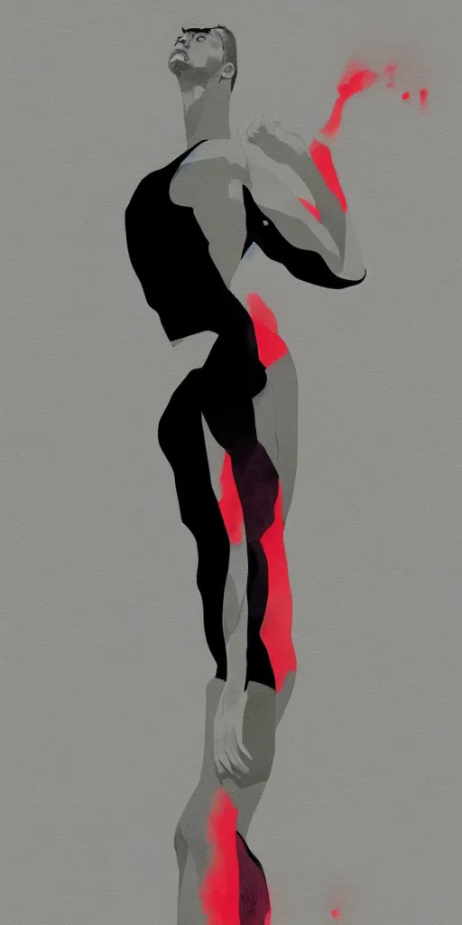 Image similar to abstract depiction of the physique of one thin athletic man posing dramatically, closeup, matte colors, conrad roset, dark abstract background, minimalist painting trending on artstation