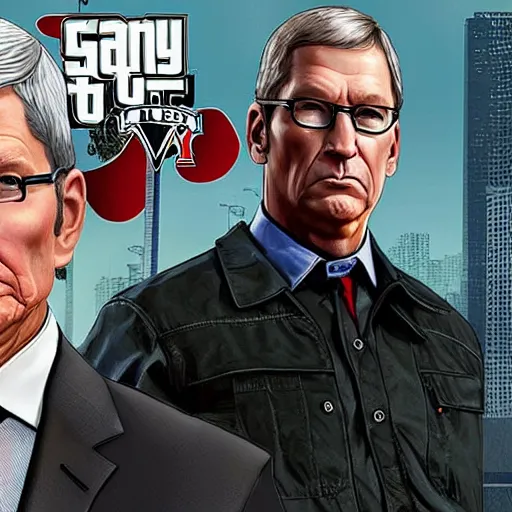 Image similar to tim cook in gta v cover art