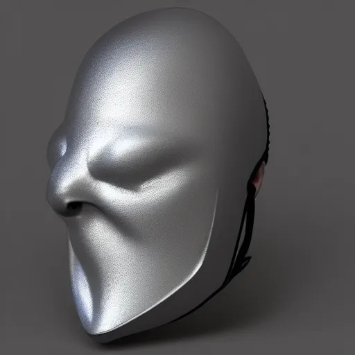 Prompt: concept design for a solid plate featureless metallic mask, 3 d render, volumetric lighting, unreal engine