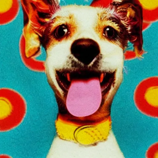 Image similar to 6 0 s kitsch and psychedelia unflappable patty dog