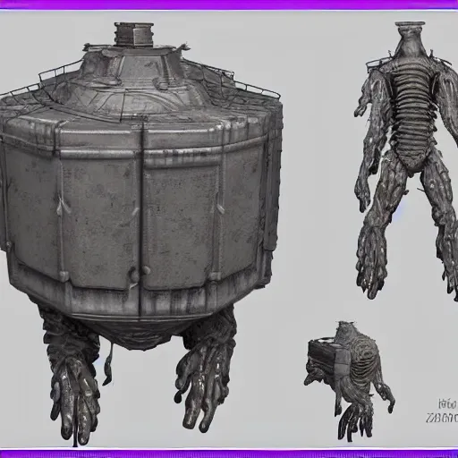 Image similar to detailed 3d model concept art for a tank made of human flesh in a body horror style