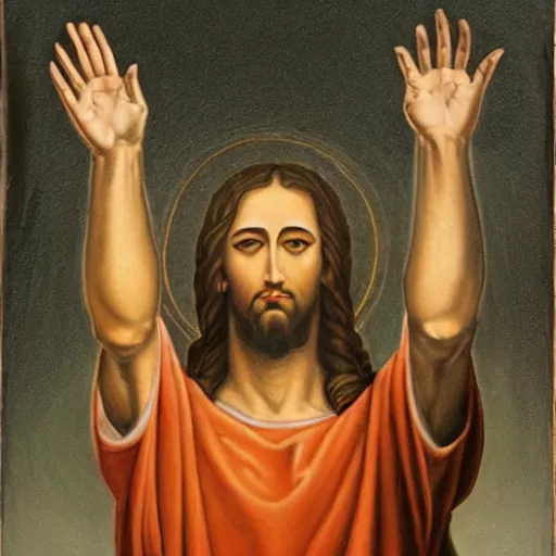 Prompt: painting of jesus christ delivering two balls from each hand