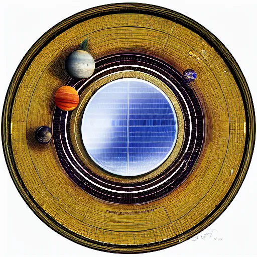 Image similar to realistic solar system, top view, intricate details