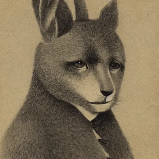 Image similar to a photograph of a furry from the early 1 9 th century