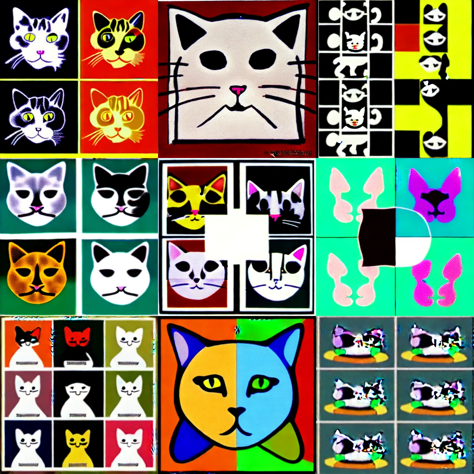 Image similar to picture divided into 4 equal areas. each quarter contains a different image of a cat