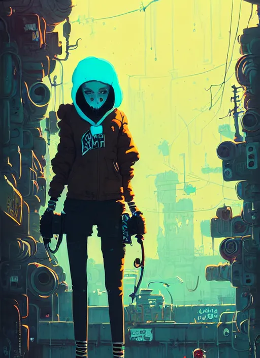 Image similar to highly detailed portrait of a sewer punk young lady by atey ghailan, james gilleard, by joe fenton, by greg rutkowski, by greg tocchini, by kaethe butcher, 4 k resolution, gradient yellow, black, brown and cyan color scheme, grunge aesthetic!!! ( ( dystopian graffiti tag wall in background ) )