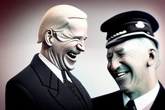 Image similar to “ very very intricate photorealistic photo of hitler and joe biden laughing together, detailed natural lighting, award - winning crisp details ”