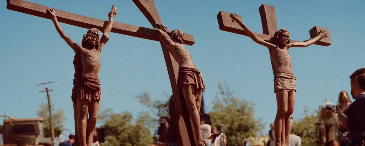 Image similar to the crucifixion of spongebob, national geographic, canon 5 0 mm, cinematic lighting, photography, retro, film, kodachrome