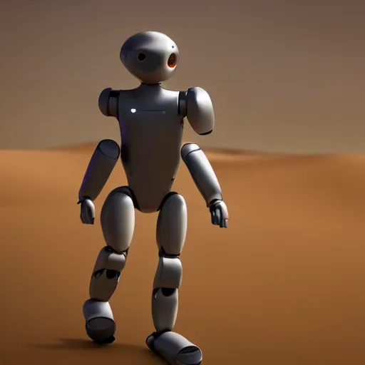 Prompt: an humanoid robot wandering in a desert, Canon eos M50, 200mm, photorealistic, trending on Artstation