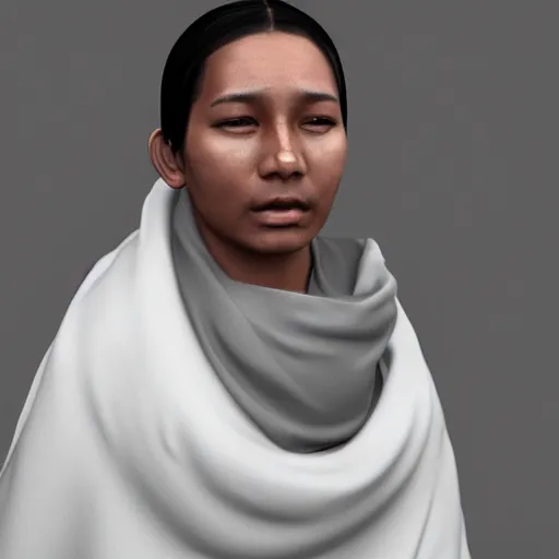 Image similar to a nepali wearing a white shawl, sad, tears, octane render