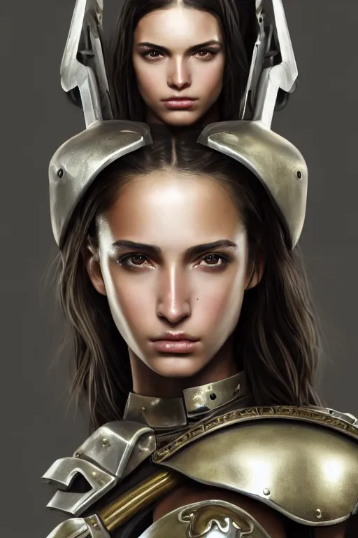 Prompt: a photorealistic painted portrait of an attractive young girl, partially clothed in metal-plated battle armor, olive skin, long dark hair, flawless skin, beautiful bone structure, symmetric facial features, perfect photorealistic eyes, natural physique, intricate, elegant, digital painting, concept art, finely detailed, beautifully illustrated, sharp focus, minimal artifacts, from Metal Gear, by Ruan Jia and Mandy Jurgens and Artgerm and William-Adolphe Bouguerea, in the style of Greg Rutkowski, trending on Artstation, award winning art