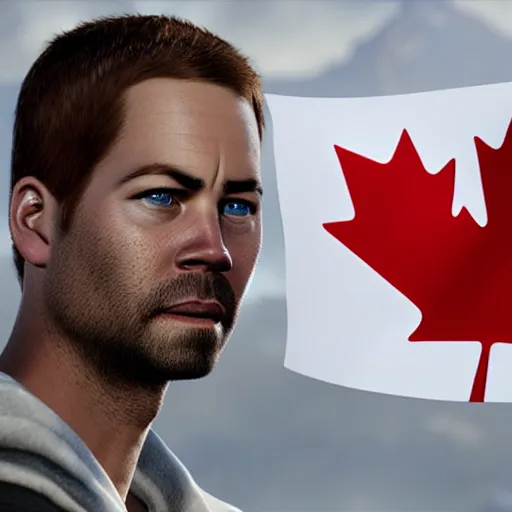 Image similar to Paul Walker holding a Canadian flag, by Artemisia Gentileschi, trending on artstation and unreal engine