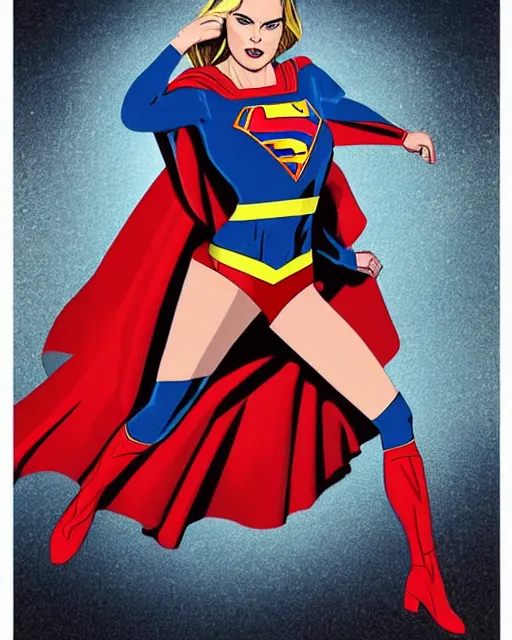 Image similar to high quality presentation digital print of a cara delevigne as supergirl, soviet poster art style black red white, head and shoulders