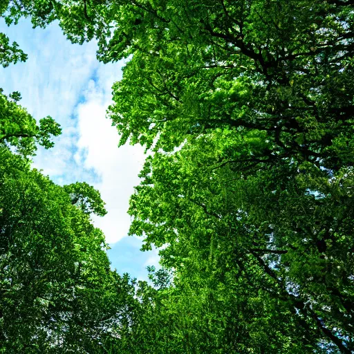 Prompt: blue sky, green trees and clouds