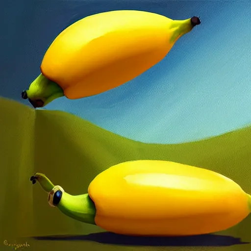 Image similar to goro fujita ilustration a real full juicy yellow bananas, painting by goro fujita, sharp focus, highly detailed, artstation