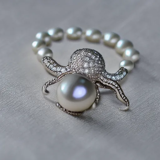 Image similar to hd photo of a octopus ring with diamond and pearls by dior, denoise, deblur