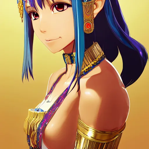 Image similar to portrait of cleopatra the last pharaoh, anime fantasy illustration by tomoyuki yamasaki, kyoto studio, madhouse, ufotable, square enix, cinematic lighting, trending on artstation