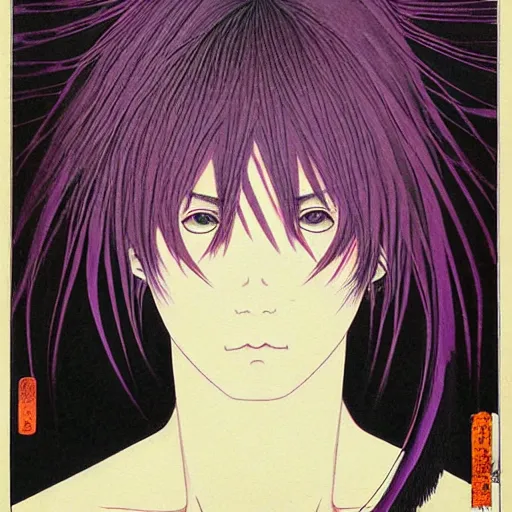 Image similar to prompt : portrait of muse soft light painted by takato yamamoto, purple rinnegan eyes, inspired by ninja anime, smooth face feature, intricate oil painting, high detail, sharp high detail, manga and anime