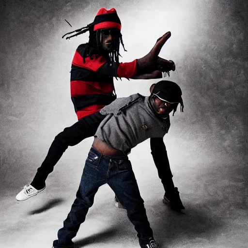 Image similar to American rapper Chief Keef fighting off Slenderman-W 910