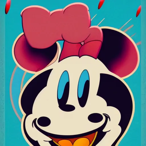 Image similar to portrait of a anime angel happy smiley boy skull face mickey mouse with highres 4k by Trevor Brown pop art nouveau