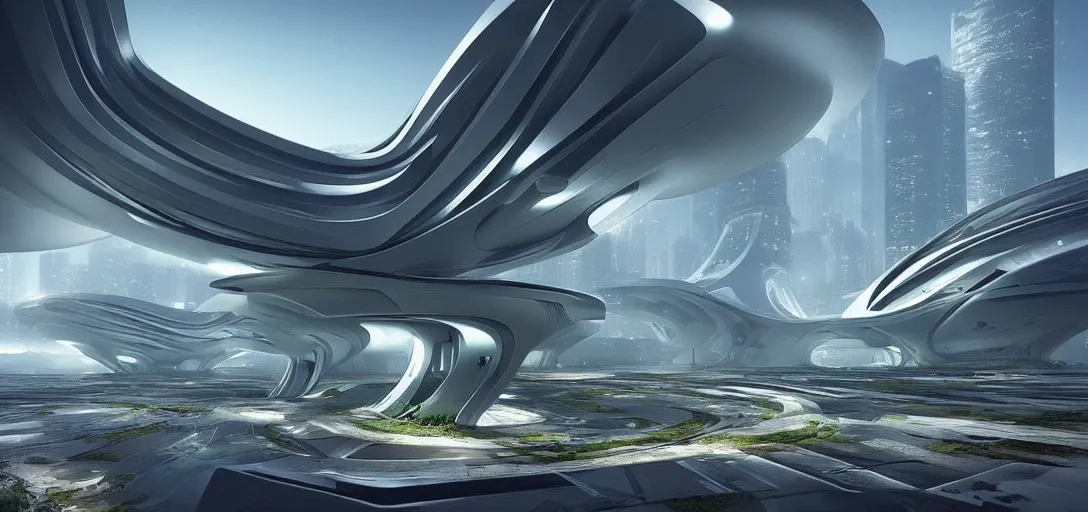 Image similar to a futuristic solarpunk biome, designed by zaha hadid, sci - fi, digital art by paul chadeisson