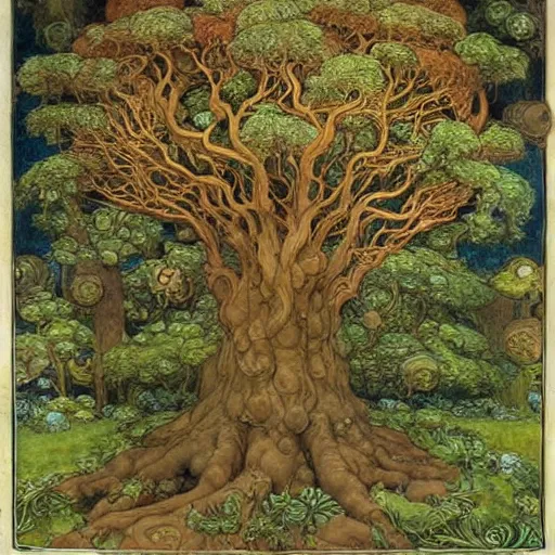 Prompt: world tree yggdrasil. shutterstock. behance hd by william morris ford madox brown william powell frith frederic leighton john william waterhouse hildebrandt, illustration