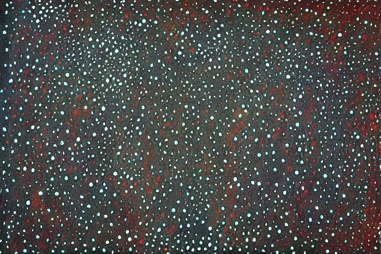 Image similar to teeth, smile, faceless people, black figures, dark, acrylic, clay, dots abstract, dripping, stipple, pointillism, technical, abstract, minimal, style of francis bacon, asymmetry, pulled apart, stretch, cloak, eerie, made of dots, abstraction chemicals, blotter, mask, colored dots, splotch, old painting style