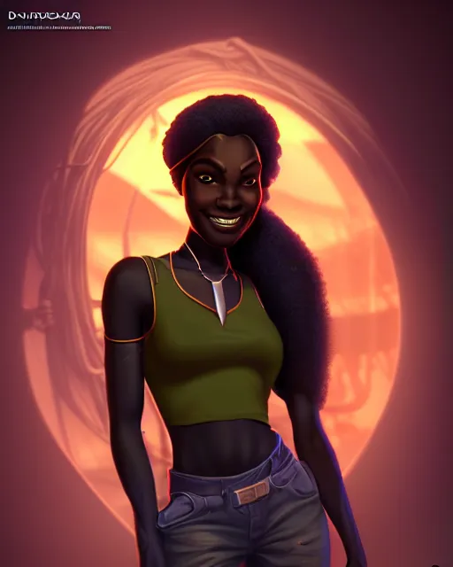Image similar to dark - skinned young woman laser technician character portrait, by don bluth, sci - fi environment, highly detailed, dynamic shadows, 4 k, wallpaper - 1 0 2 4