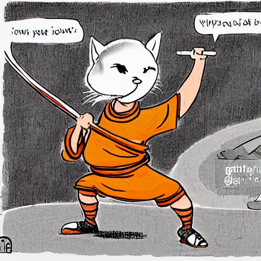 Image similar to cartoon of shaolin cat making exercise